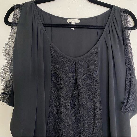 Joie Black 100% Silk Versailles Caviar Lace Trim Blouse Small - Picture 3 of 11